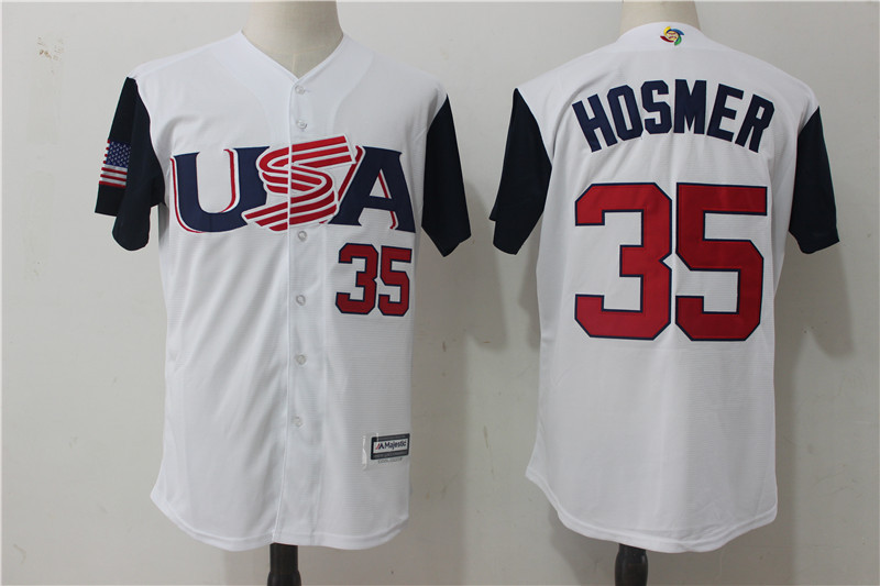 Men USA Baseball #35 Eric Hosmer Majestic White 2017 World Baseball Classic Authentic Jersey